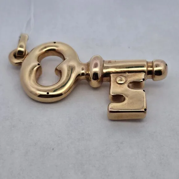 18K Yellow Gold Hollow Large Key Pendant 2.75x1.5 Inches 8-10mm Thick